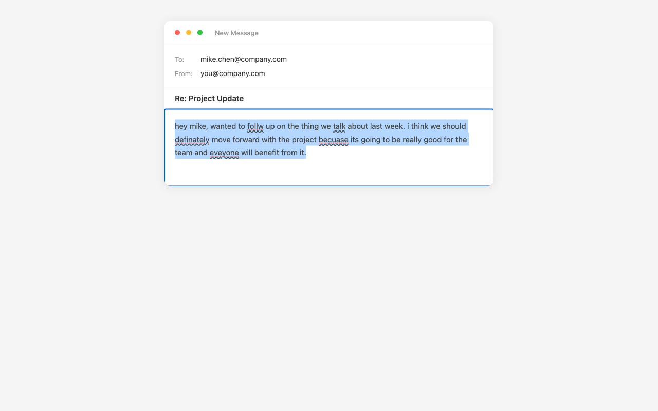 SnapWrite AI improving an email draft